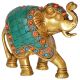 Trunk up Elephant Figurine with Turquoise Gemstones Handwork