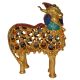 Turquoise work Brass metal Cow sculpture  by Aakrati