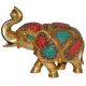 Decorative Gift of Brass made elephant with turquoise coral stone work by Aakrati