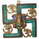 Ganesha and Swastik Brass Wall Turquoise work Hanging/wall Decor 