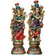 Radha Krishna Idol - Set of 2 - Brass Idols - Turquoise Coral Color - 29