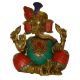 Ganesha Brass Metal Turquoise Work and Stone Statue