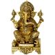 Lord Ganesha sitting on a decorated chowki brass made Pooja ghar home decor statues