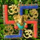 Ganesha and Swastik Brass Wall Hanging/wall Decor Turquoise work