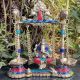 Turquoise work Brass Ganesha Swing with Oil Lamp with Peacock Design with stone work