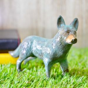 IMA Green Coloured 5 Inch Standing Brass Fox For Table Top Home Decoration