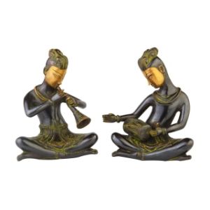 Handicrafts Antique Musician Brass Figurine, Set of 2