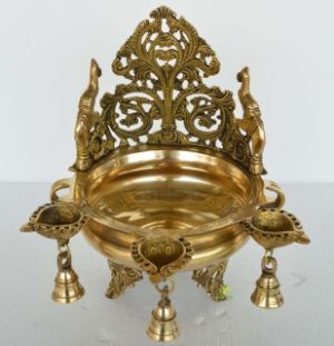 IMA Urli Pot for Home office decoration made in Hand Carved brass metal with bells